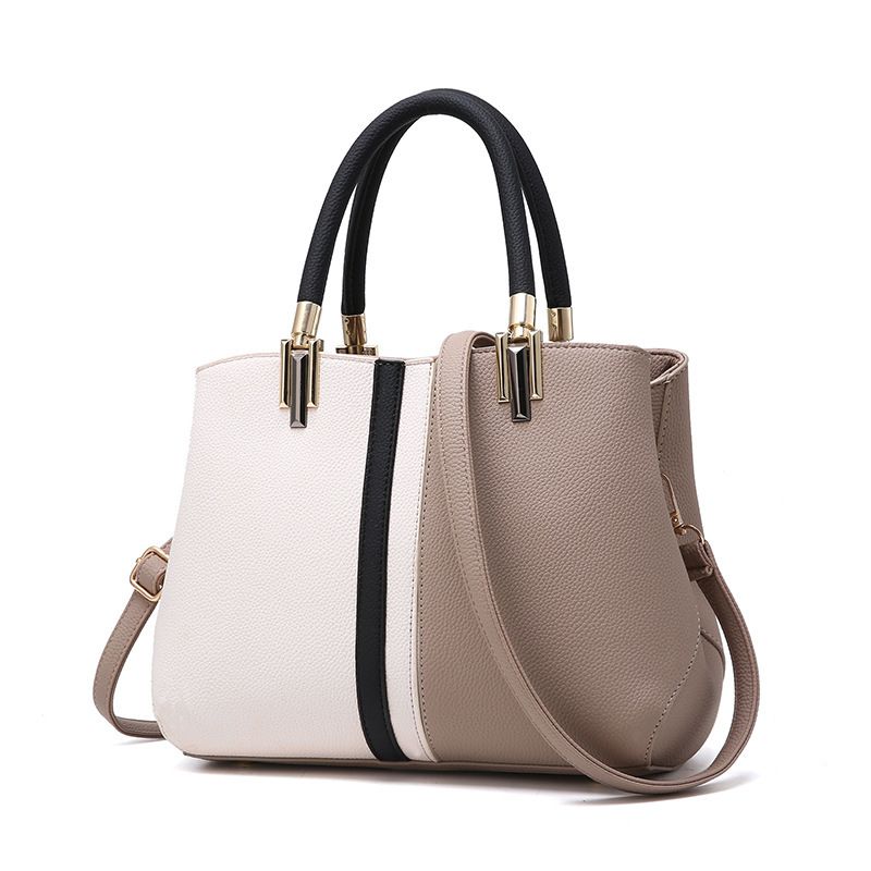 Large Capacity Color Block PU Leather Handbag