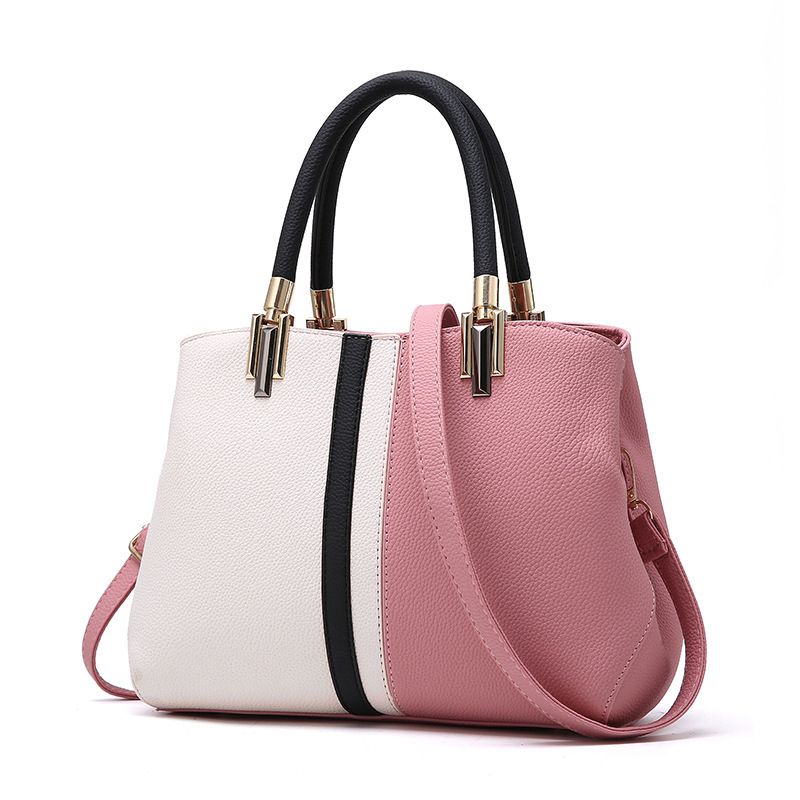 Large Capacity Color Block PU Leather Handbag