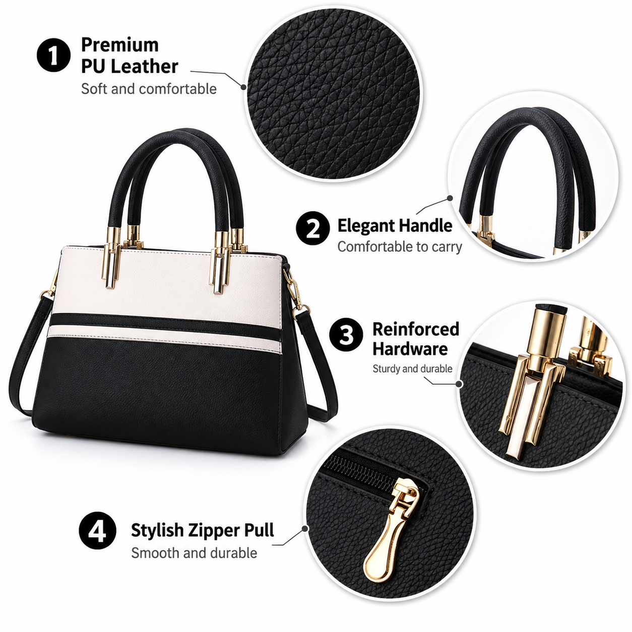 Large Capacity Color Block PU Leather Handbag view 2