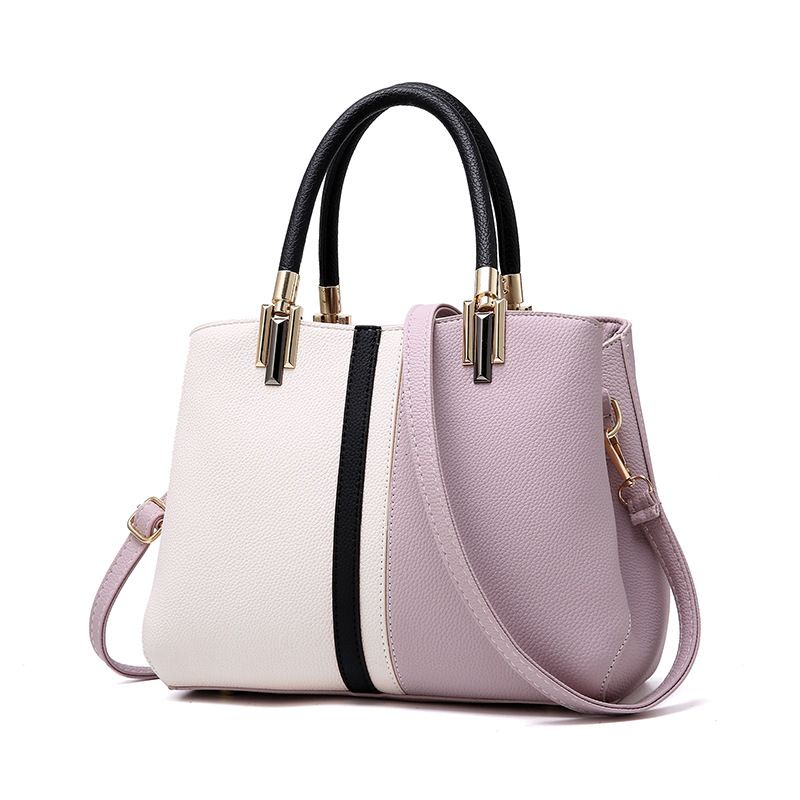 Large Capacity Color Block PU Leather Handbag