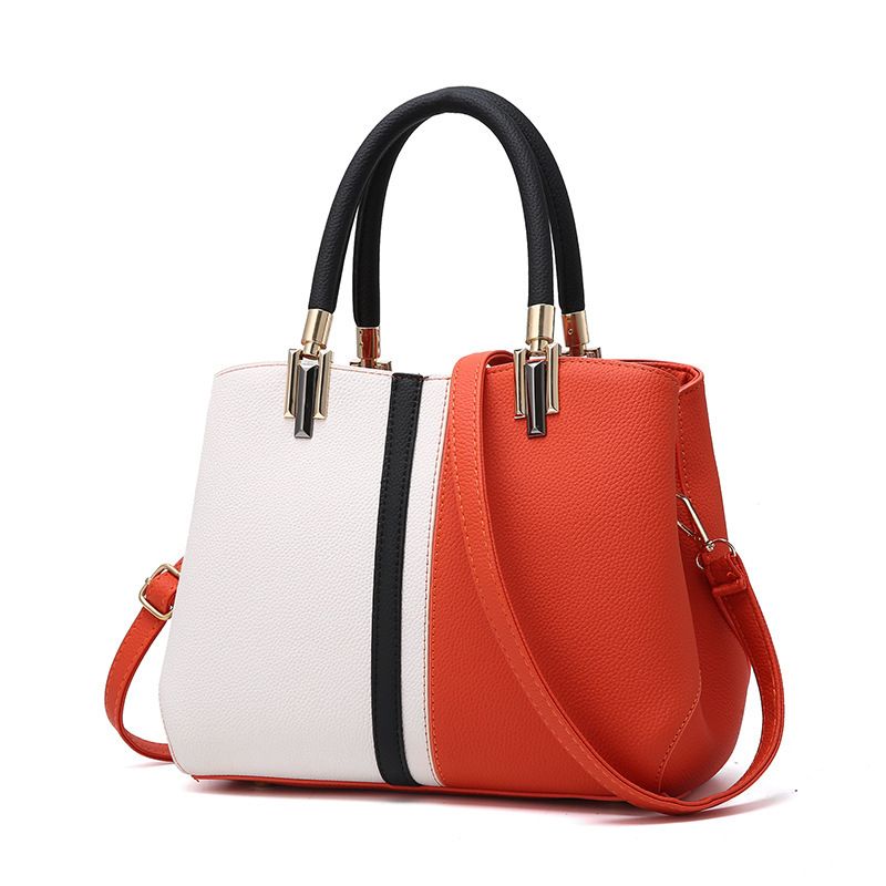 Large Capacity Color Block PU Leather Handbag