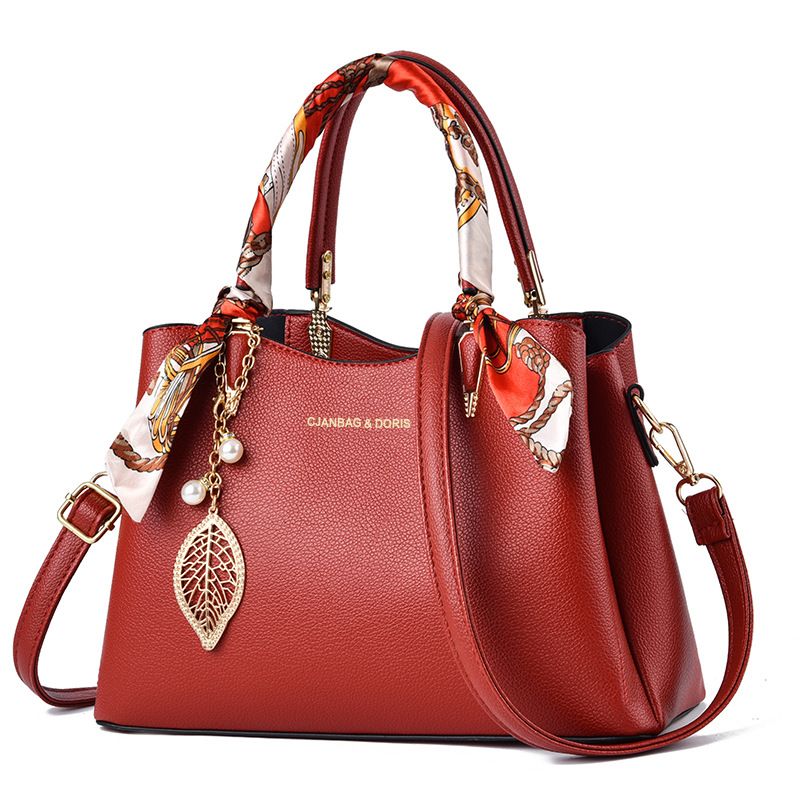 Red Large Capacity Lychee PU Leather Tote Handbag - Elegant Women's Satchel