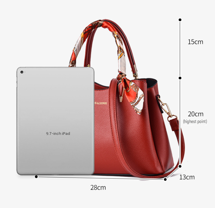 Red Large Capacity Lychee PU Leather Tote Handbag - Elegant Women's Satchel view 5