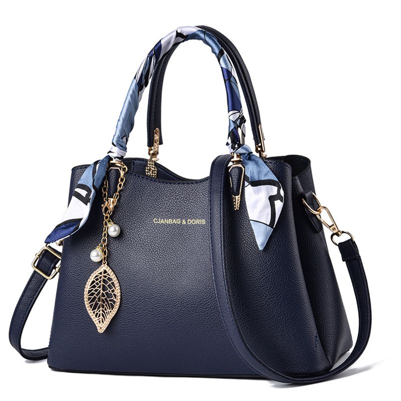 Dark Blue Large Capacity Lychee PU Leather Tote Handbag - Elegant Women's