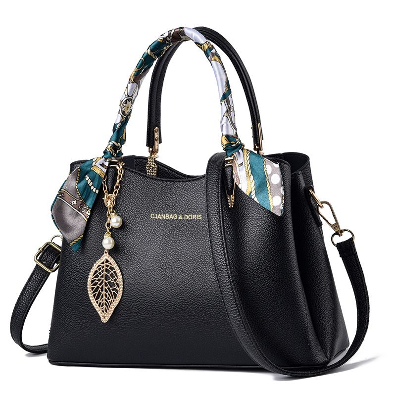 Black Large Capacity Lychee PU Leather Tote Handbag - Elegant Women's Satchel