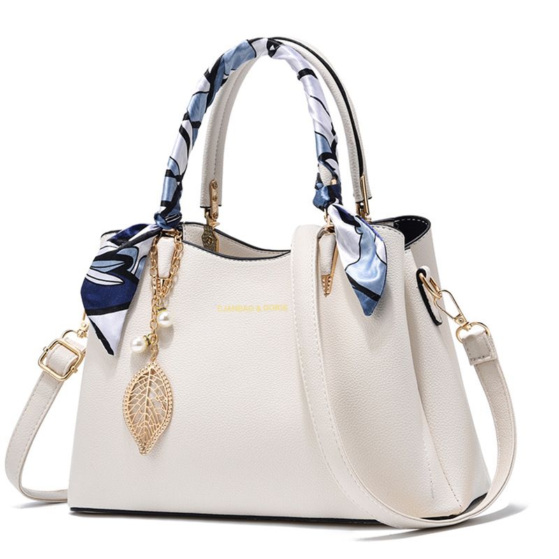 White Large Capacity Lychee PU Leather Tote Handbag - Elegant Women's Satchel