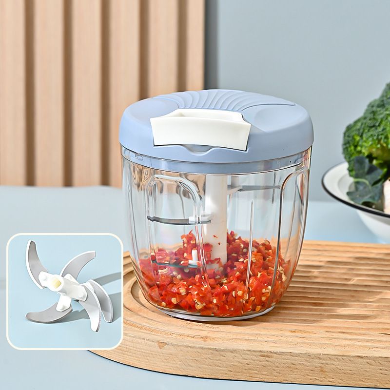 Blue Manual Pull String Food Chopper - 900ml Extra Large Vegetable Cutter