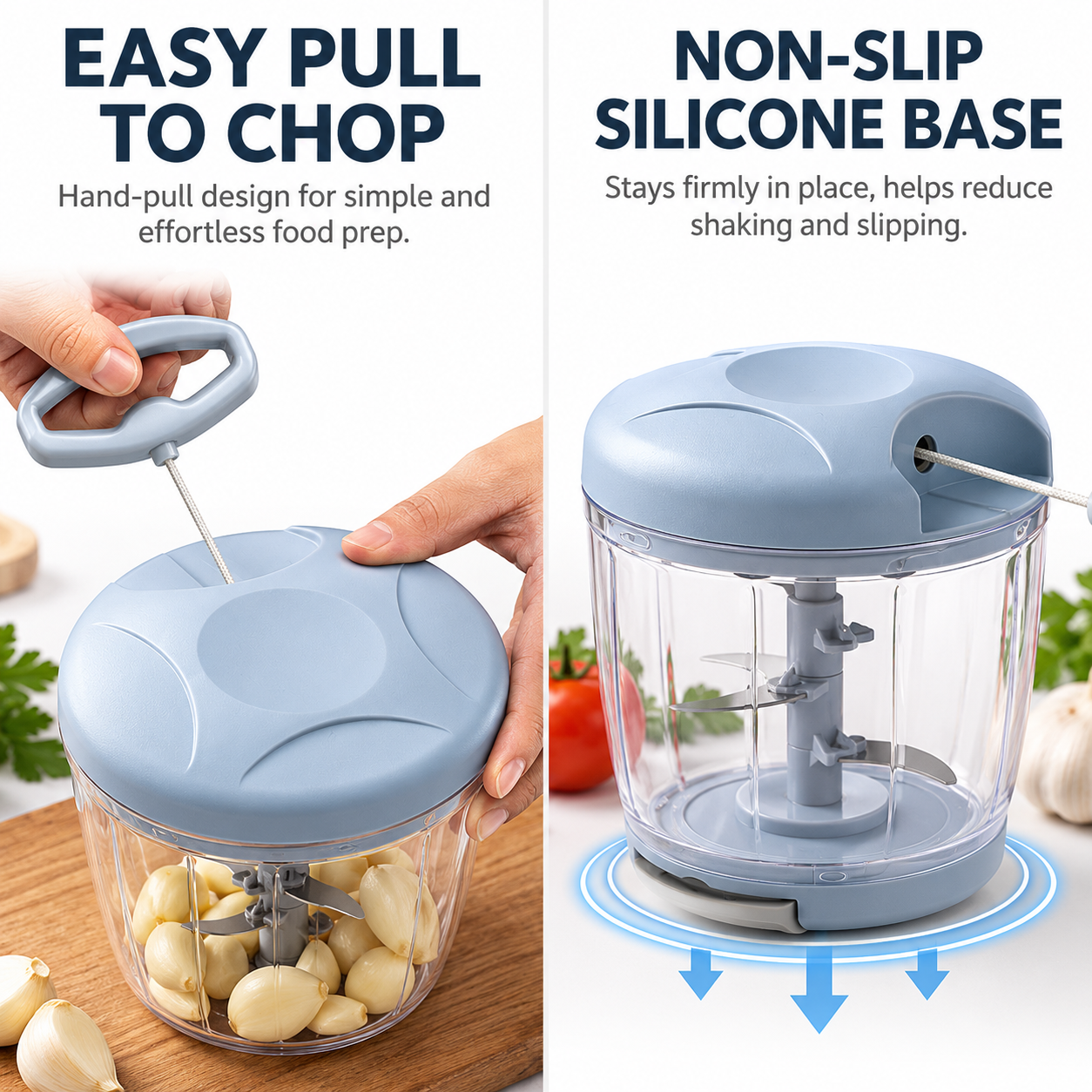 Blue Manual Pull String Food Chopper - 900ml Extra Large Vegetable Cutter view 3