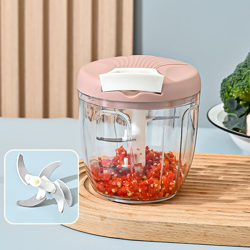 Pink Manual Pull String Food Chopper - 900ml Extra Large Vegetable Cutter