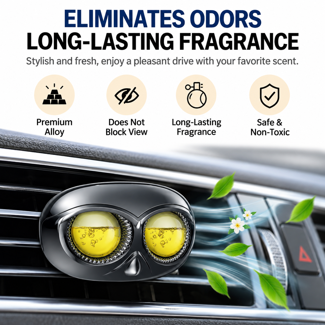 Gun Grey Owl Car Air Vent Perfume Ornament with Rotatable Clip - Refillable view 2