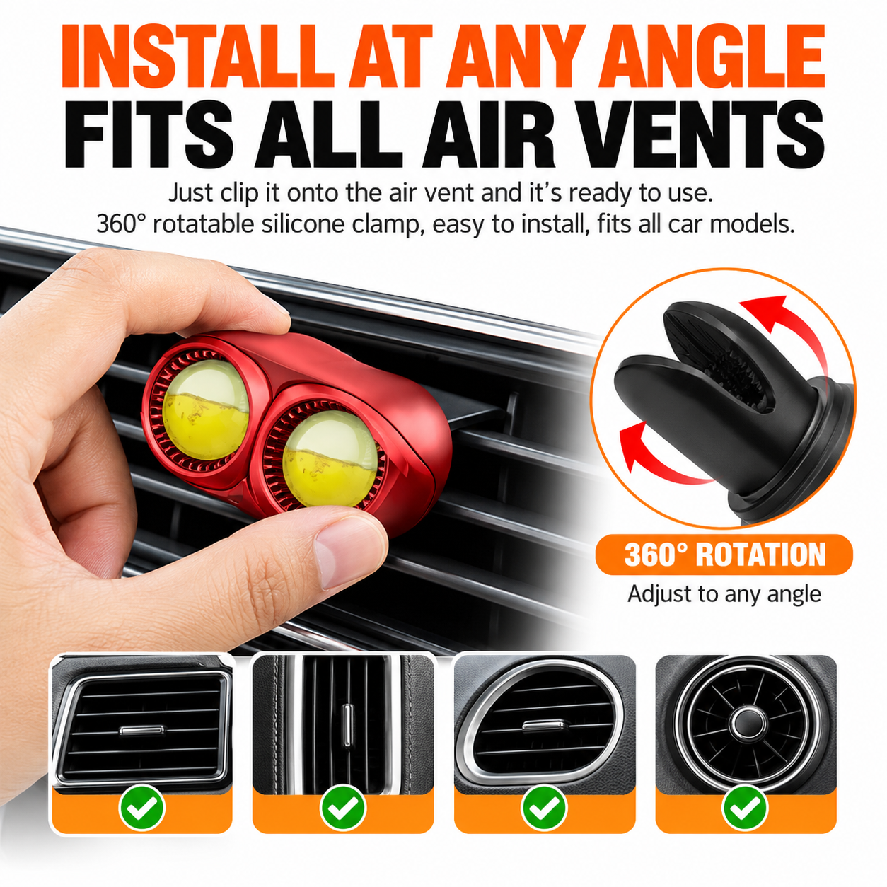 Gun Grey Owl Car Air Vent Perfume Ornament with Rotatable Clip - Refillable view 3