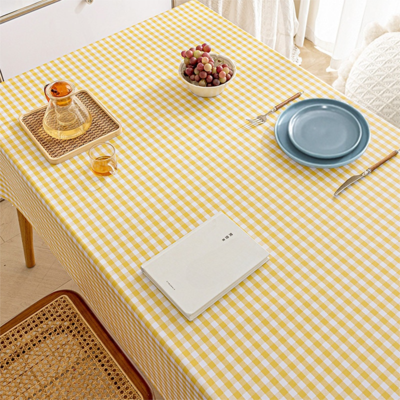 80 x 139 CM Yellow Checkered Waterproof & Oil-Proof PVC Tablecloth - Modern