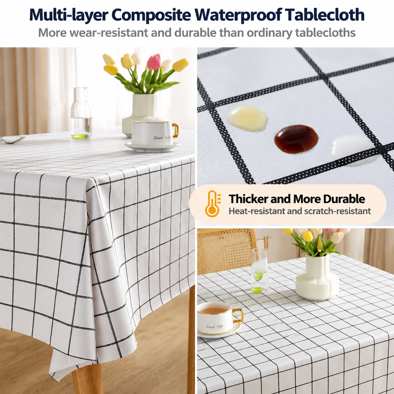 80 x 139 CM Yellow Checkered Waterproof & Oil-Proof PVC Tablecloth - Modern view 3