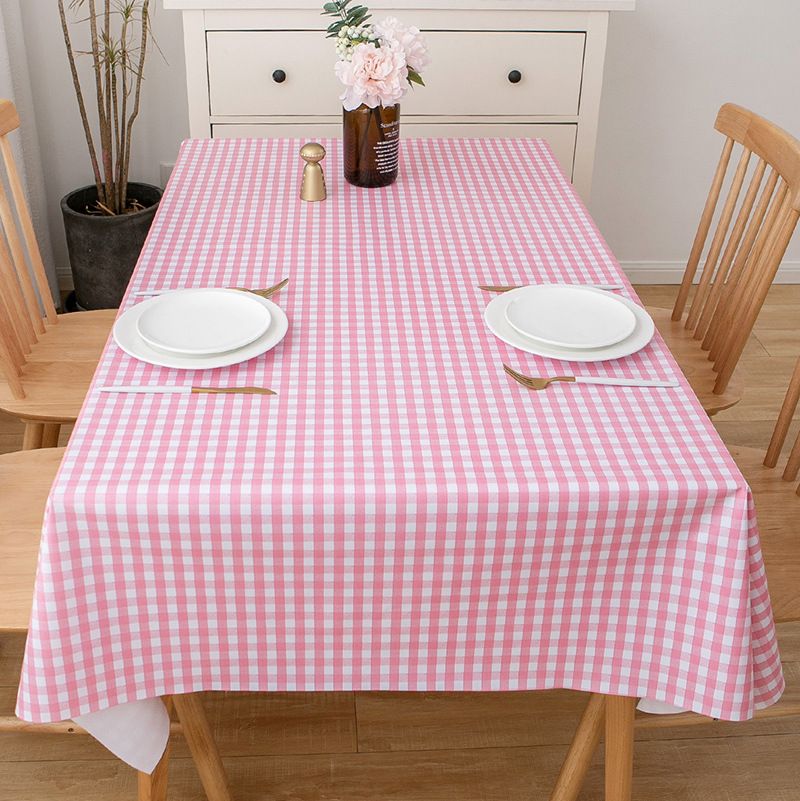 80 x 139 CM Pink Checkered Waterproof & Oil-Proof PVC Tablecloth - Modern