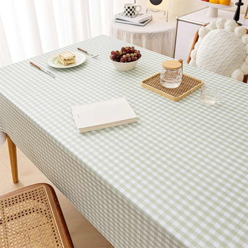 80 x 139 CM Green Checkered Waterproof & Oil-Proof PVC Tablecloth - Modern