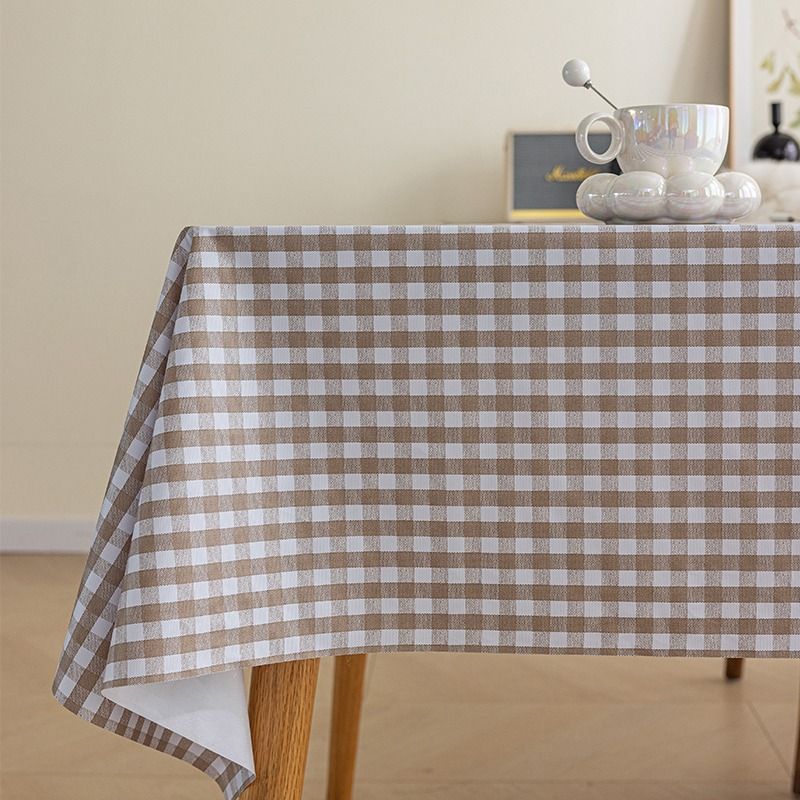 140 x 140 CM Khaki Checkered Waterproof & Oil-Proof PVC Tablecloth - Modern
