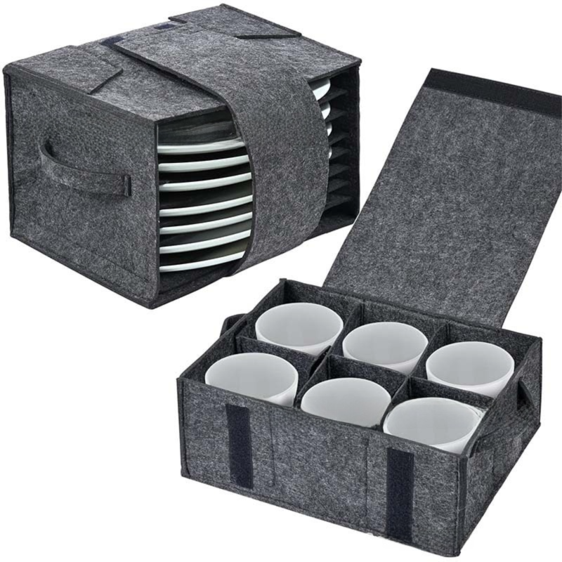 2 Piece Set of Grey Foldable Crockery & Mug Storage Organizer (Holds 8 Plates — image 1