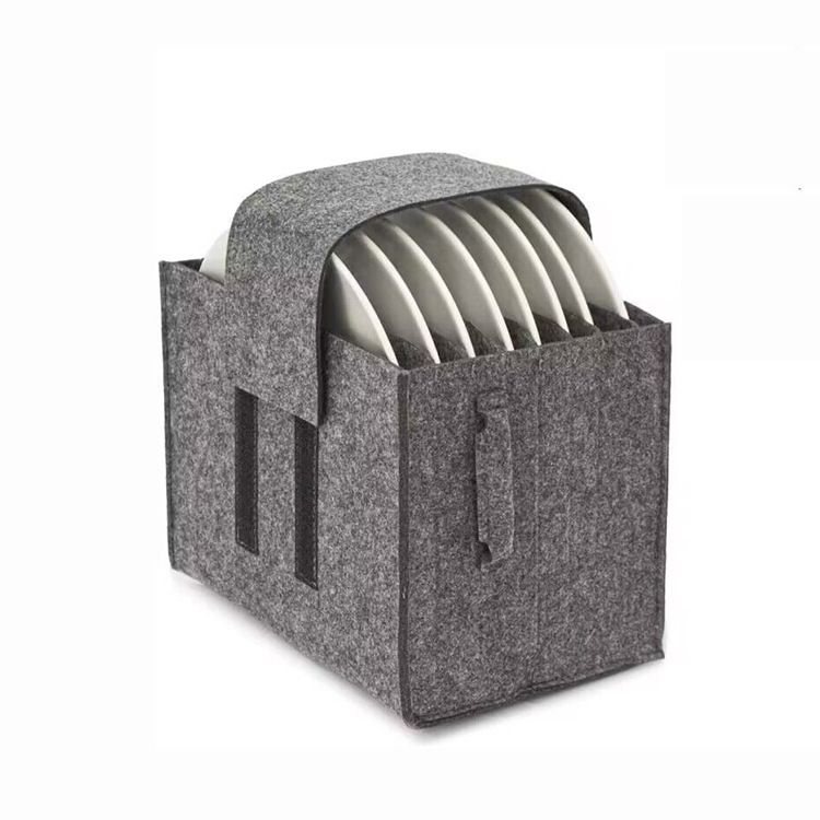 2 Pack Dark Grey Foldable Crockery Storage Organizer (Holds 8 Plates) - Felt view 4