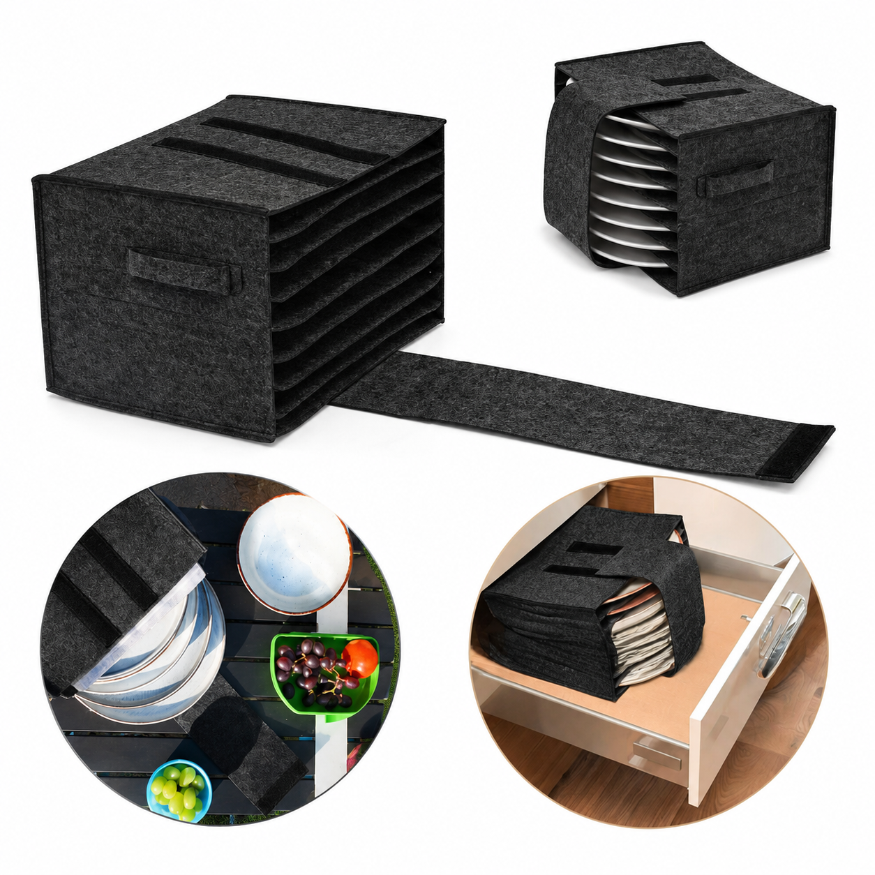 2 Piece Set of Dark Grey Foldable Crockery & Mug Storage Organizer (Holds 8 view 2