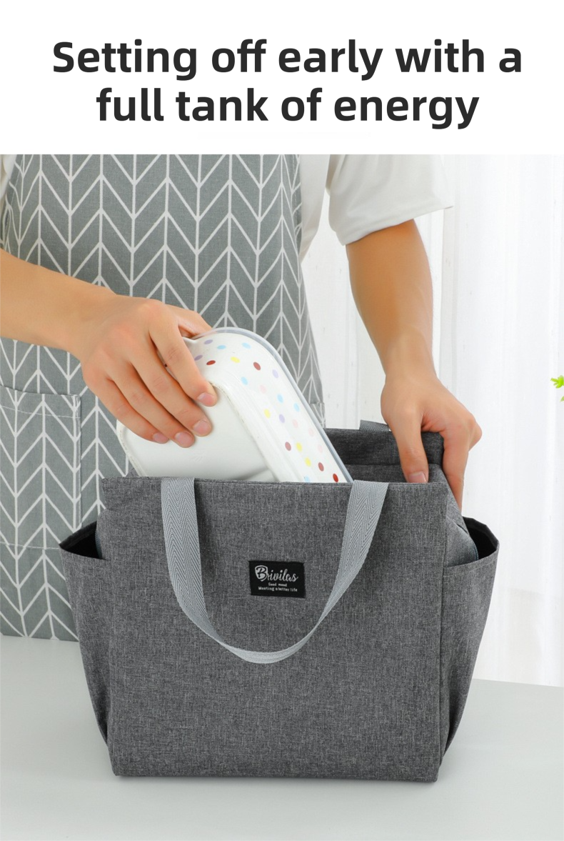 2 Packs Grey Portable Oxford Cloth Insulated Lunch Bag (25 x 25 x14CM) - Large view 4