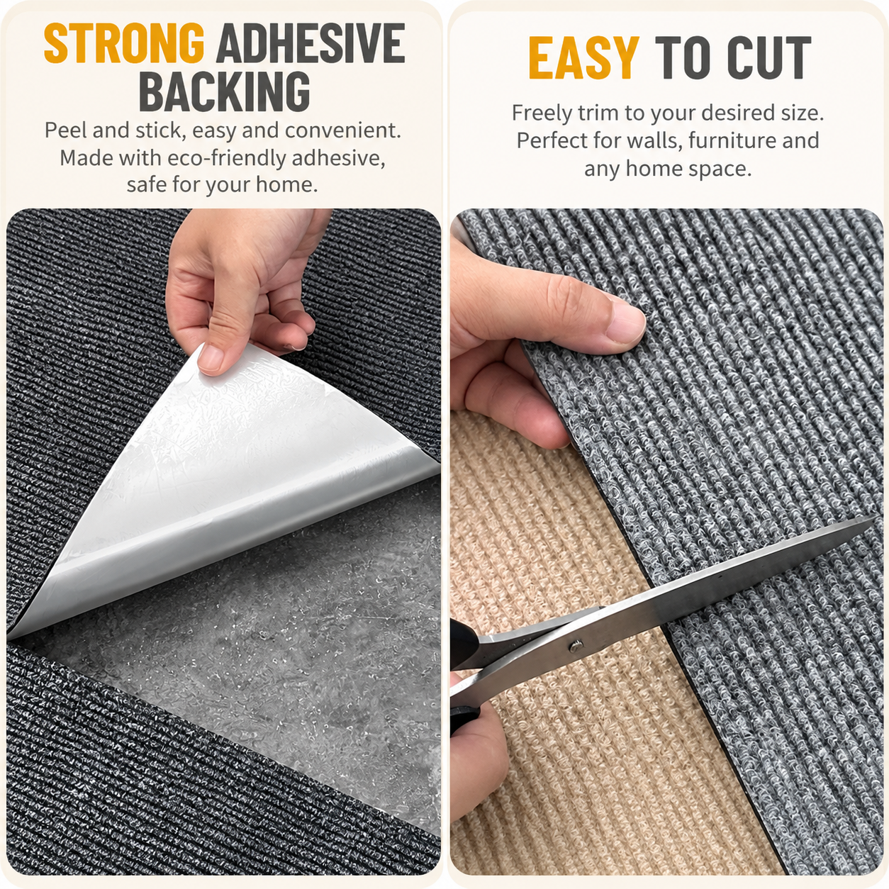40 x 100 CM Khaki Self-Adhesive Cuttable Cat Scratching Mat - Durable Wall Climber view 4