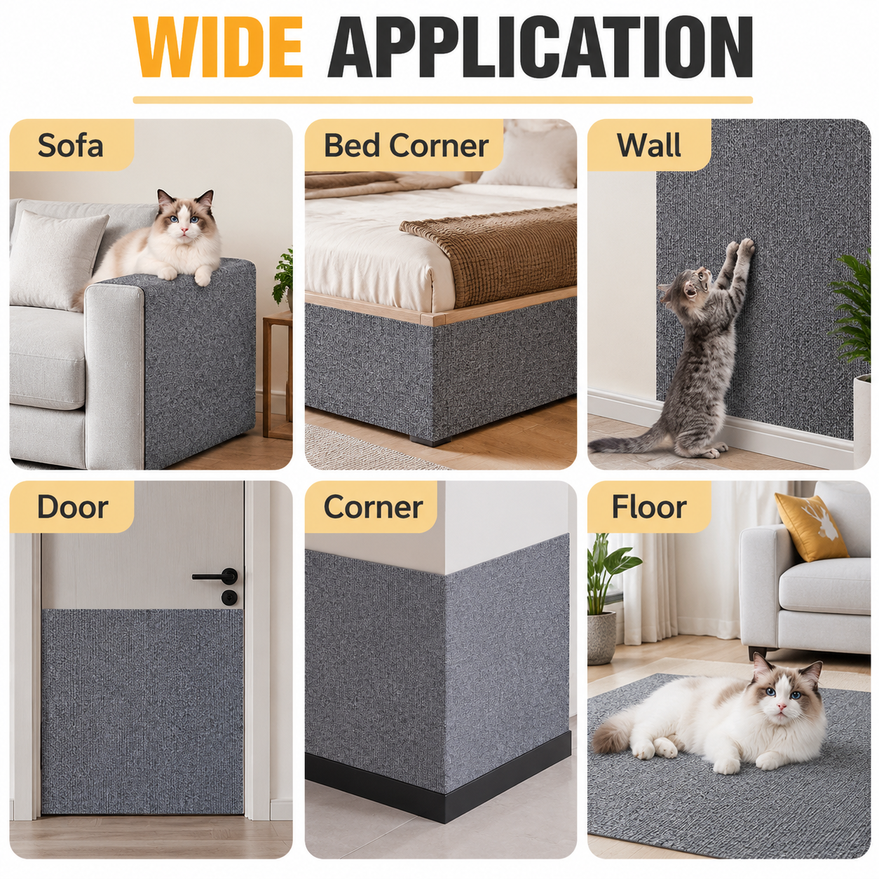 40 x 100 CM Khaki Self-Adhesive Cuttable Cat Scratching Mat - Durable Wall Climber view 5