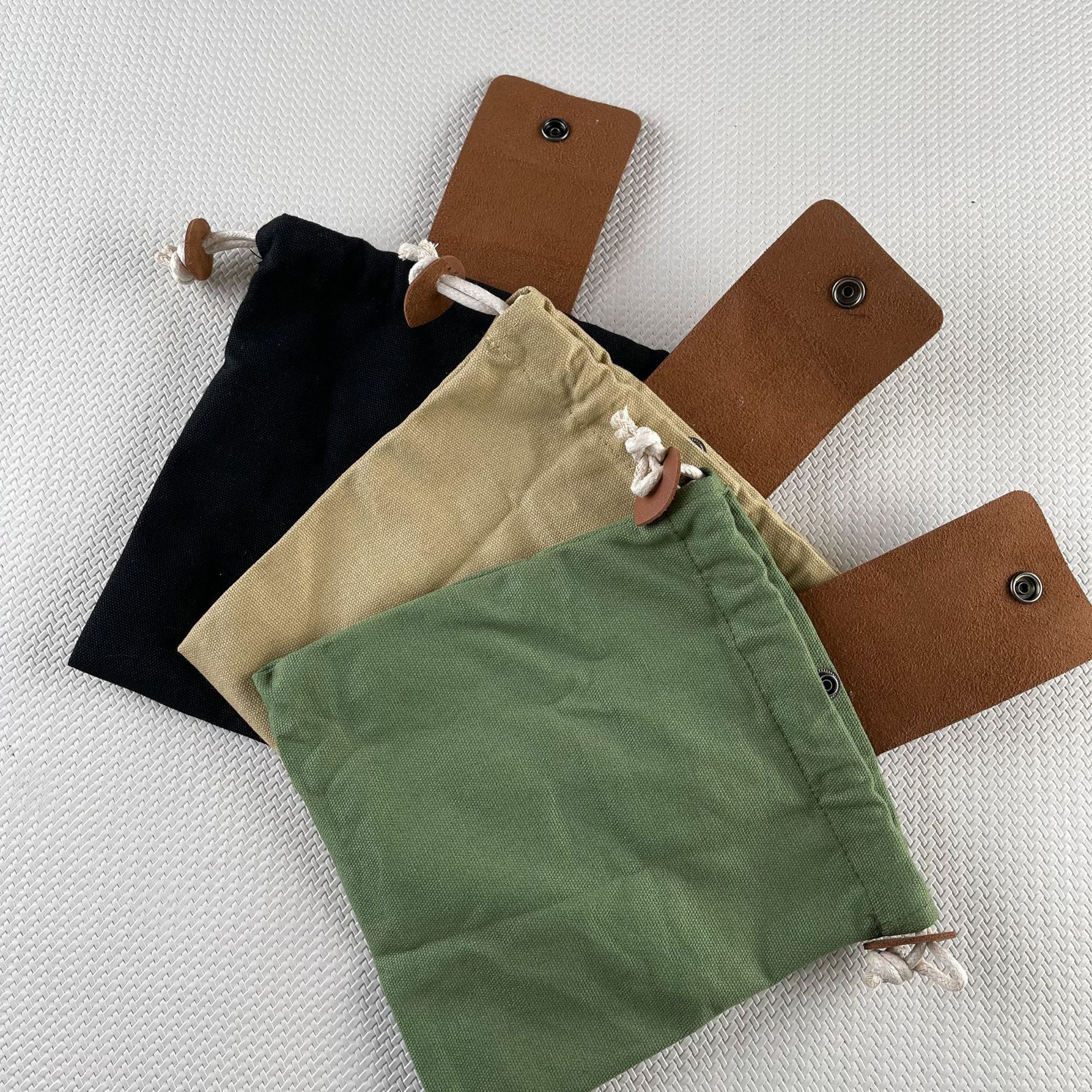 Khaki Portable Outdoor Canvas Foraging Pouch - Collapsible Belt Waist Bag for view 2