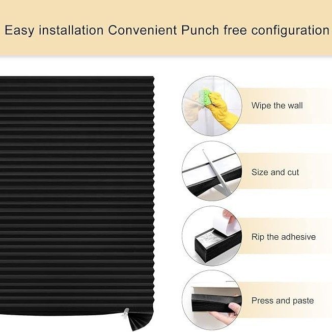 60 x 180 CM Black Self-Adhesive Pleated Window Blinds (2 Packs) - No-Drill view 4