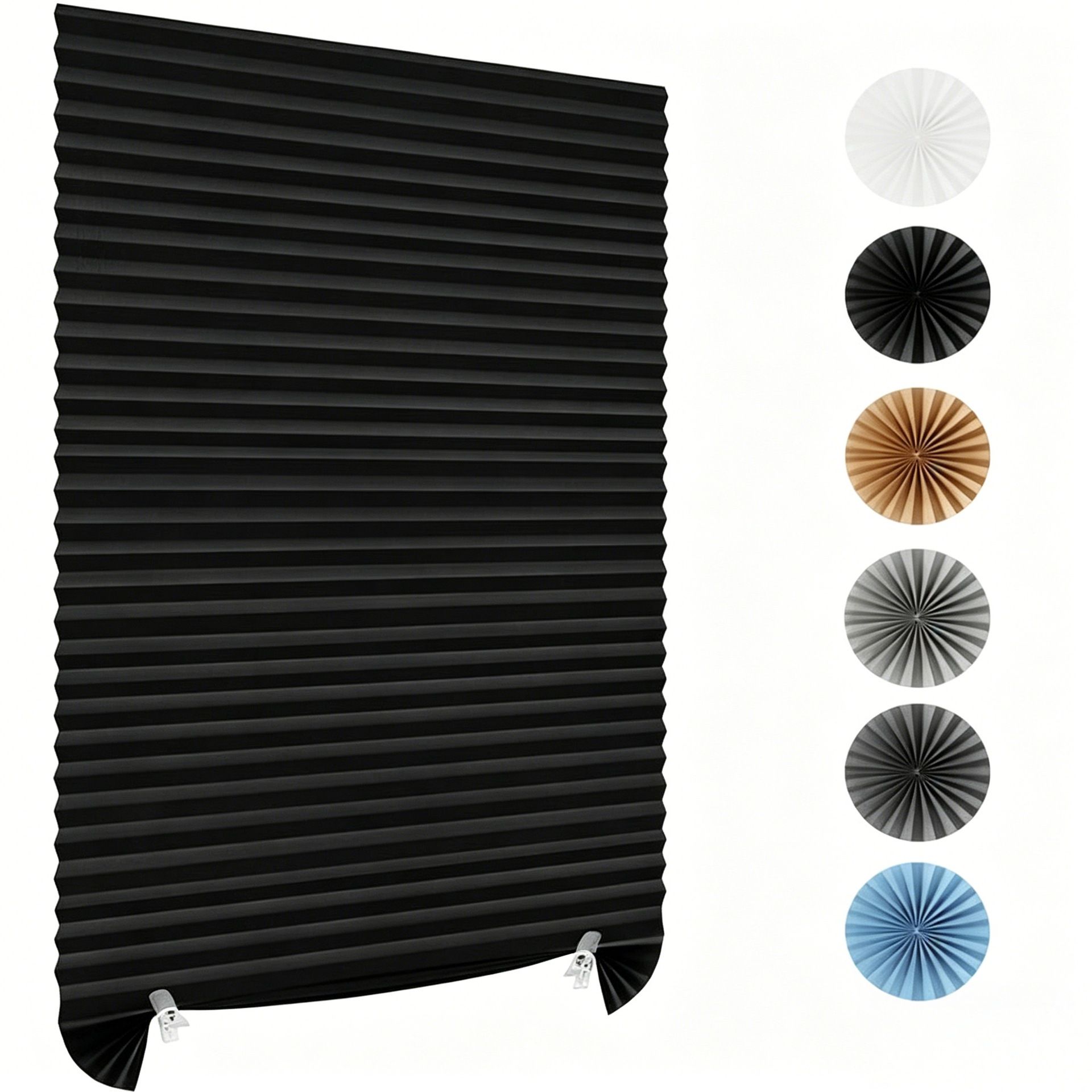 90 x 180 CM Black Self-Adhesive Pleated Window Blinds (2 Packs) - No-Drill