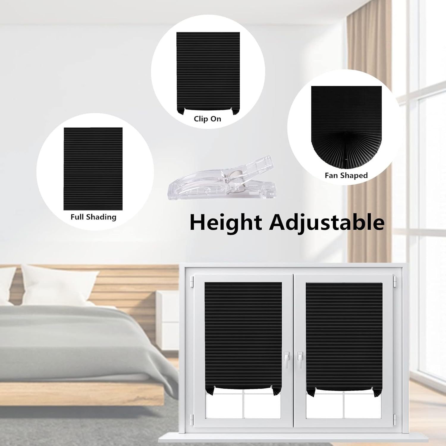 60 x 150 CM White Self-Adhesive Pleated Window Blinds (2 Packs) - No-Drill view 3