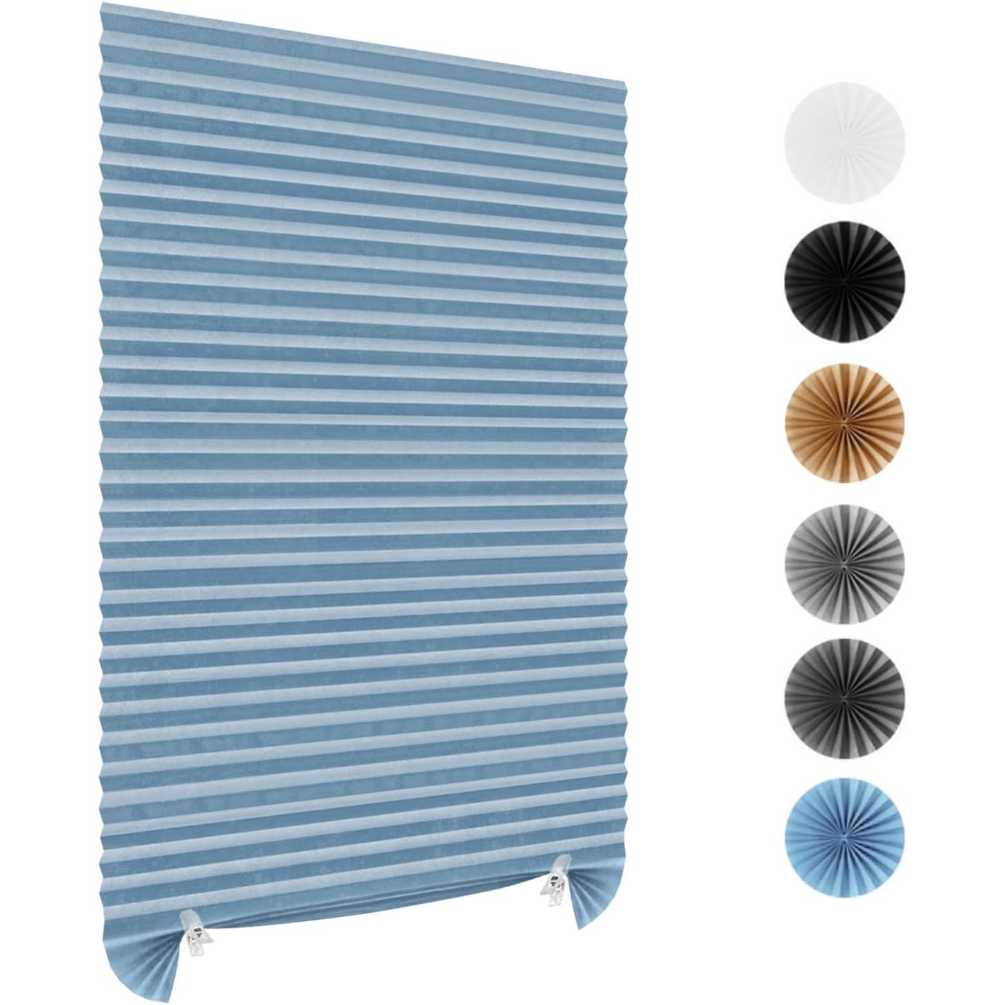 90 x 180 CM Blue Self-Adhesive Pleated Window Blinds (2 Packs) - No-Drill