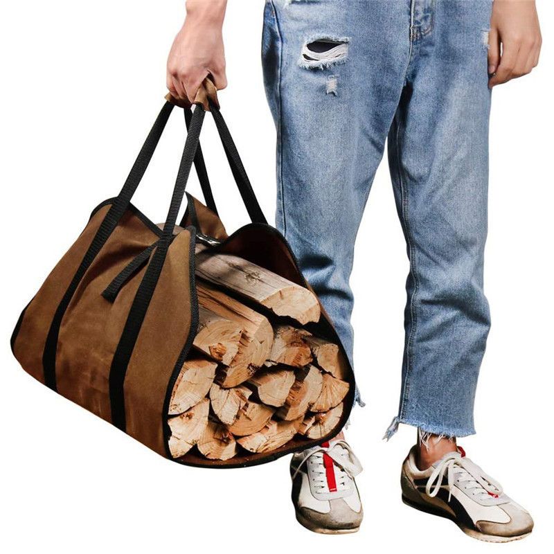 Black Waterproof Oxford Cloth Firewood Log Carrier Bag (99 x 48 CM) - Outdoor view 4