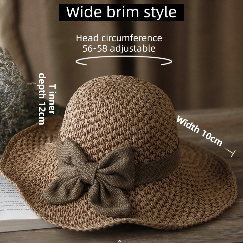 Brown Hand-Woven Paper Straw Sun Hat with Elegant Bow Knot (Medium Brim Style) view 2