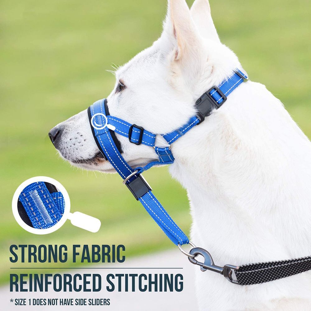 2PCS Black Adjustable Dog Head Collar and Breathable Muzzle Harness Set (L view 4