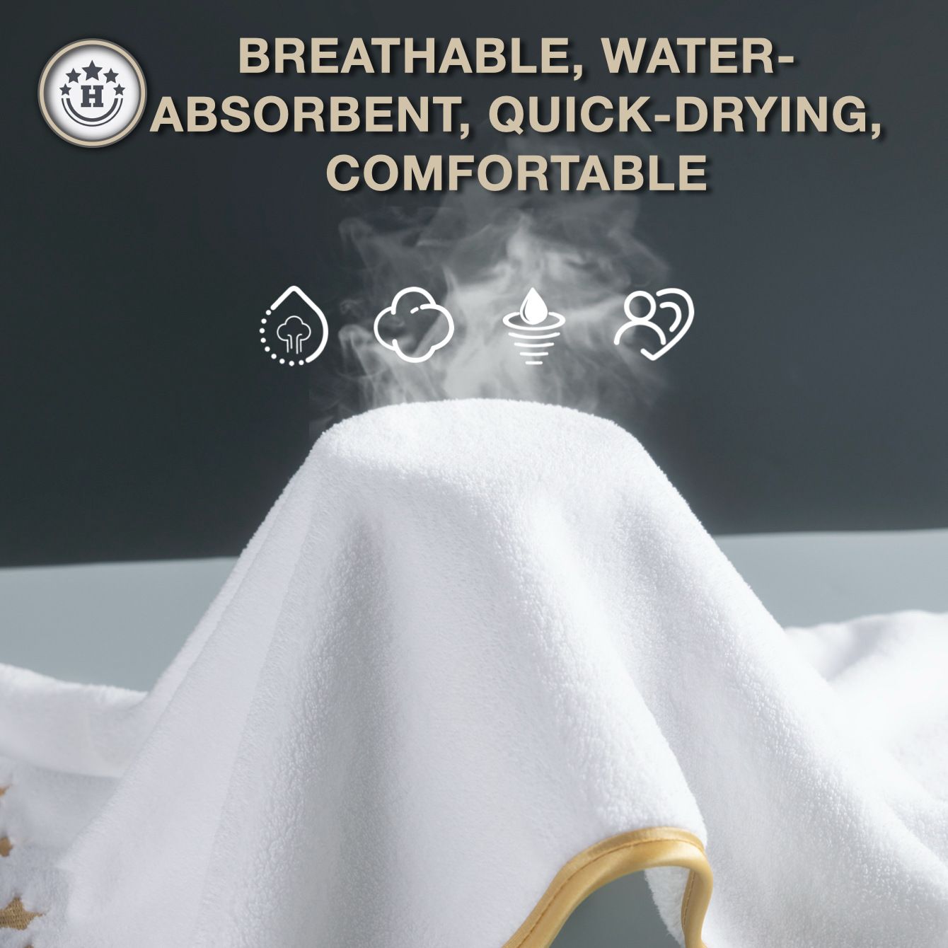 8-Piece White Luxury Coral Fleece Bath Towel Set - Gold Star Embroidery Ultra view 3