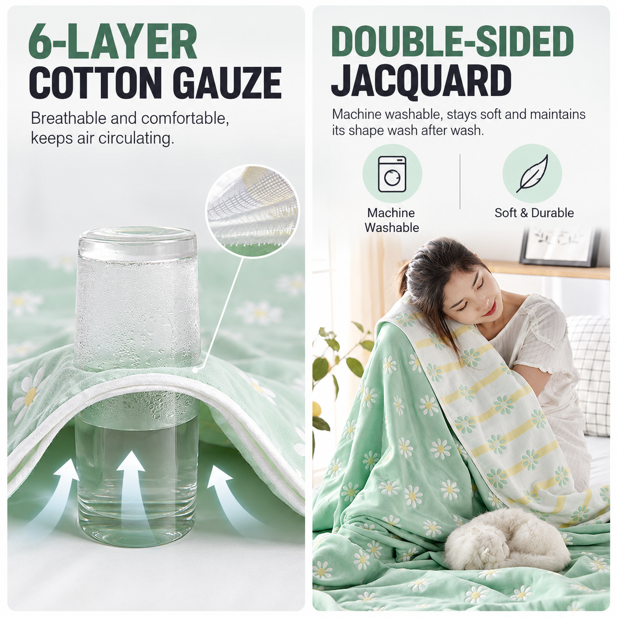 100% Cotton 6-Layer Gauze Summer Blanket & Towel Blanket - Ultra Soft & view 4