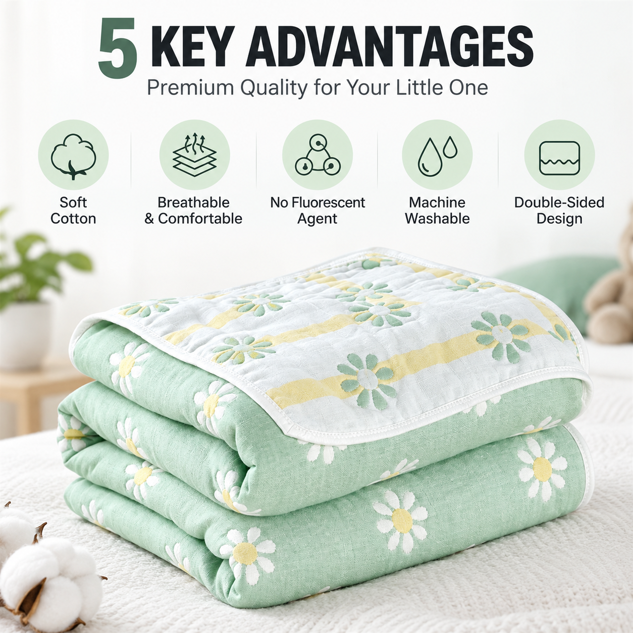 100% Cotton 6-Layer Gauze Summer Blanket & Towel Blanket - Ultra Soft & view 3