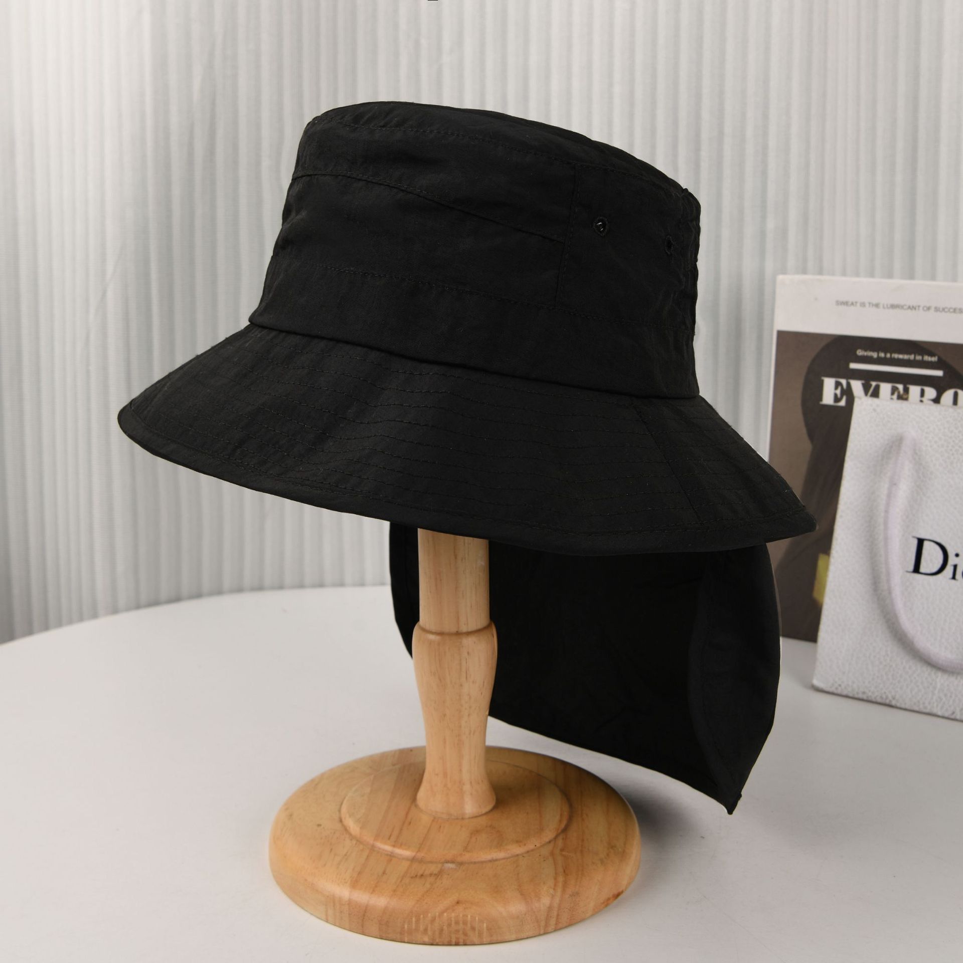 Black Packable Quick Dry Bucket Sun Hat (Circumference 58 to 60cm)