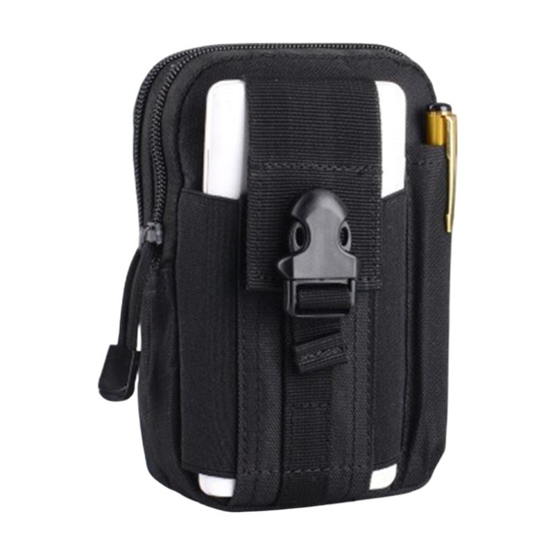 Black Oxford Cloth Tactical Molle Waist Pouch - Multi Compartment EDC Phone