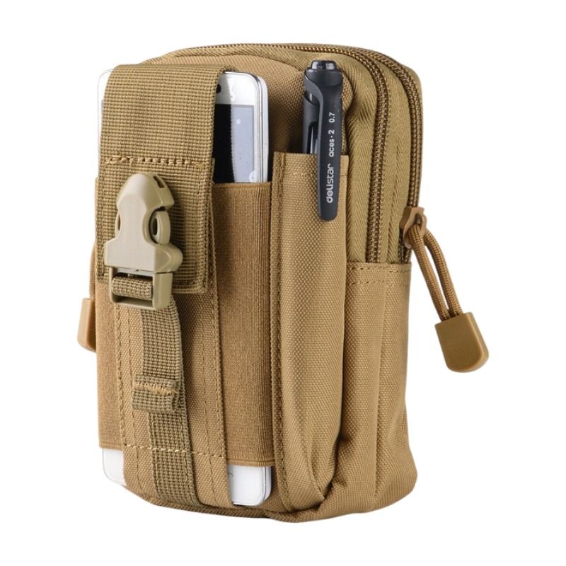 Khaki Oxford Cloth Tactical Molle Waist Pouch - Multi Compartment EDC Phone