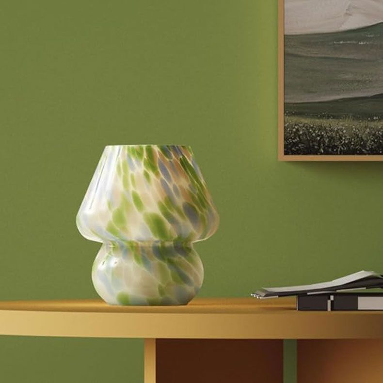 Colorful Blue Spot Hand Blown Glass Mushroom Table Lamp - Compact Nordic