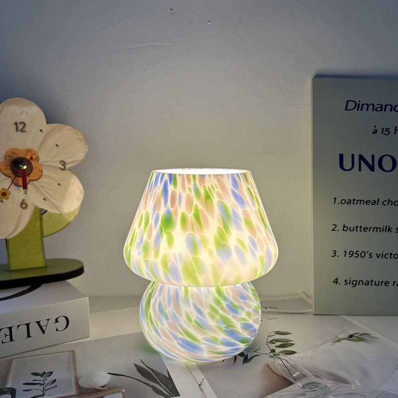 Colorful Blue Spot Hand Blown Glass Mushroom Table Lamp - Compact Nordic view 2