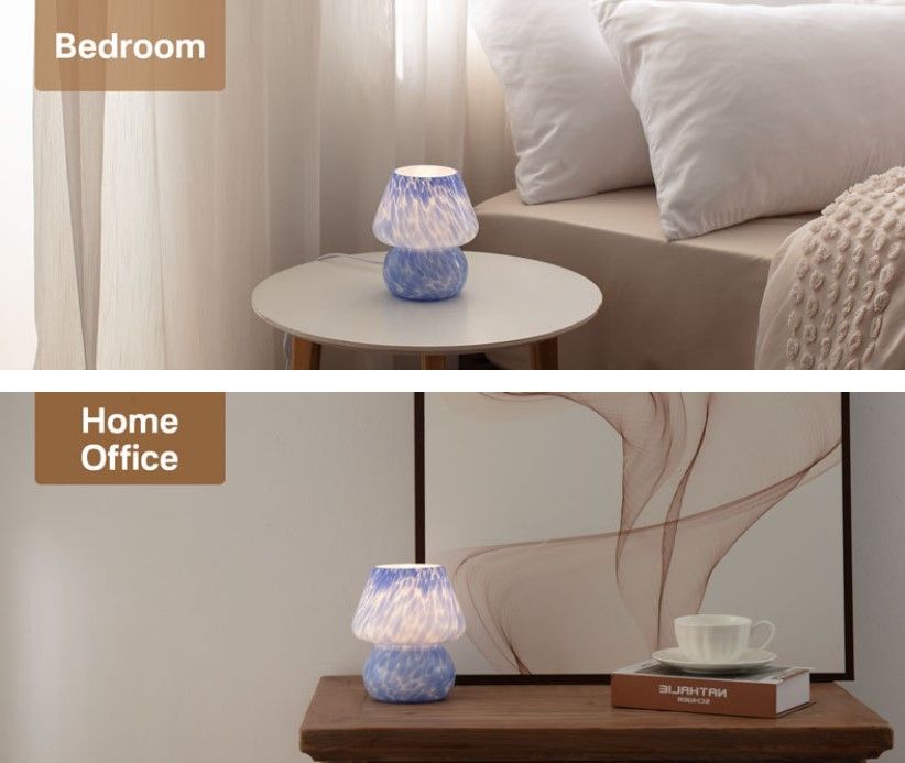 Colorful Blue Spot Hand Blown Glass Mushroom Table Lamp - Compact Nordic view 4