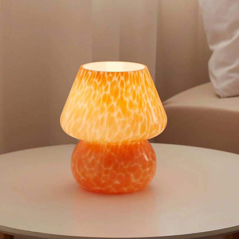Orange Spot Hand Blown Glass Mushroom Table Lamp - Compact Nordic Bedside Desk