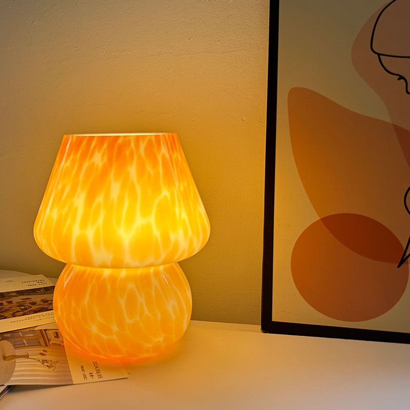 Orange Spot Hand Blown Glass Mushroom Table Lamp - Compact Nordic Bedside Desk view 2