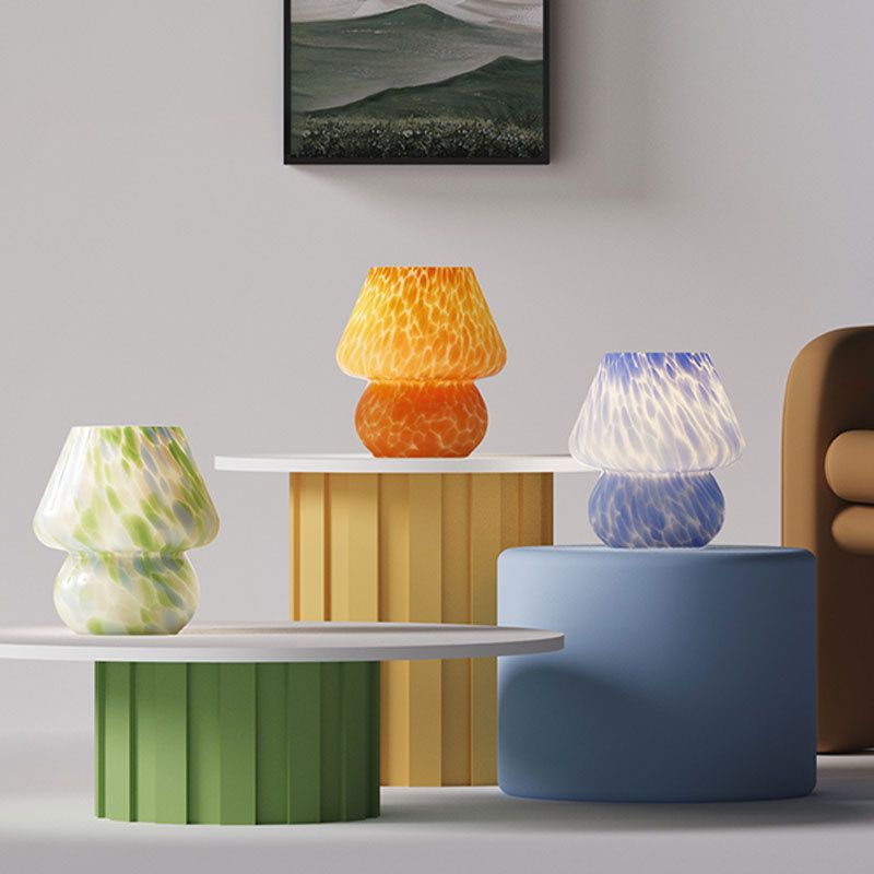 Orange Spot Hand Blown Glass Mushroom Table Lamp - Compact Nordic Bedside Desk view 5