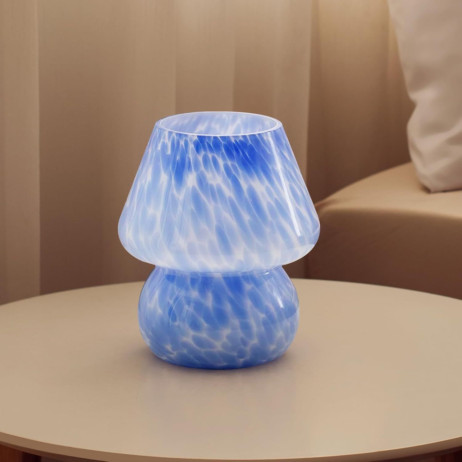 Blue Spot Hand Blown Glass Mushroom Table Lamp - Compact Nordic Bedside Desk
