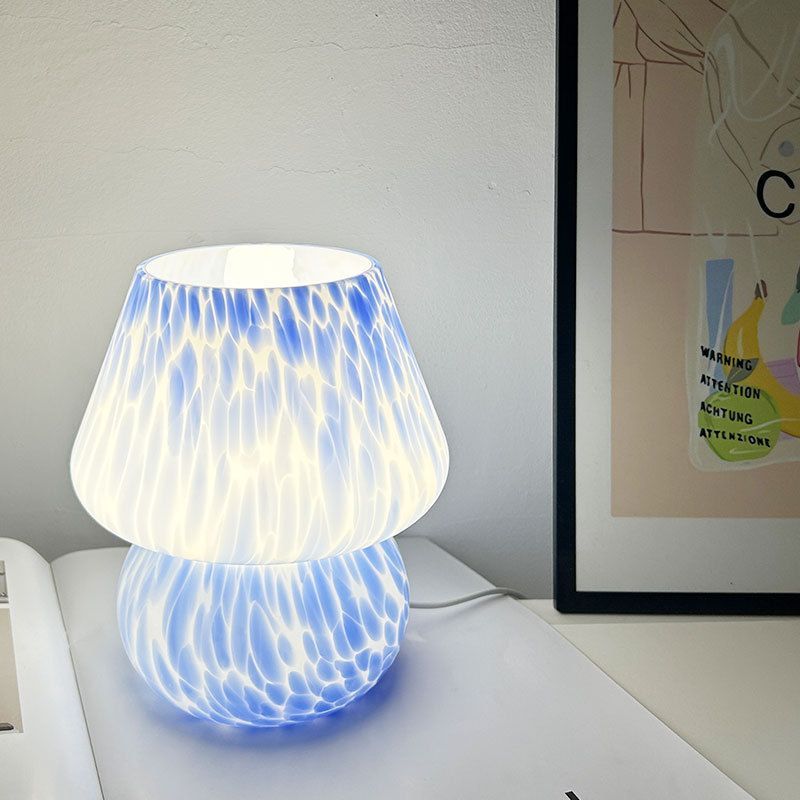 Blue Spot Hand Blown Glass Mushroom Table Lamp - Compact Nordic Bedside Desk view 2