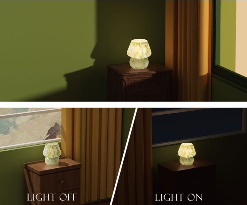 Blue Spot Hand Blown Glass Mushroom Table Lamp - Compact Nordic Bedside Desk view 3