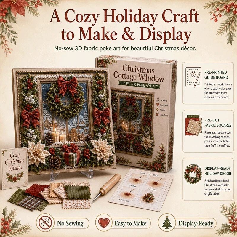 Christmas Snowman 3D Fabric Poke Art Kit - 20 x 20cm No Sew DIY Craft Set with view 2